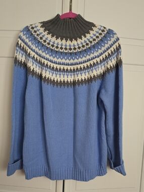 Croft And Barrow Classic Fair Isle Mock Neck Sweater - Blue Womens Large